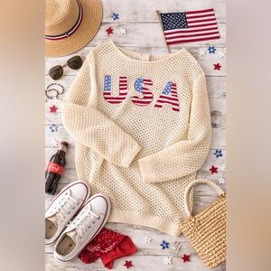 BiBi USA American Flag Open Knit Sweater/Swim Coverup – Estimated Small EUC